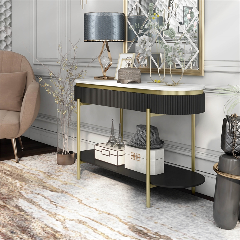 Furniture of America Timi Glam Wood 1-Drawer Console Table in Walnut