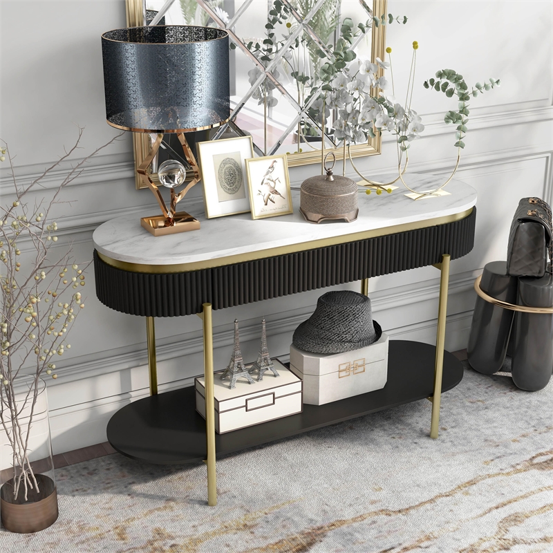 Furniture of America Timi Glam Wood 1-Drawer Console Table in Walnut