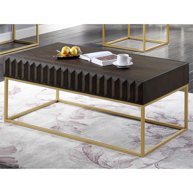 Furniture of America Giffore Metal 2-Drawer Coffee Table in Walnut