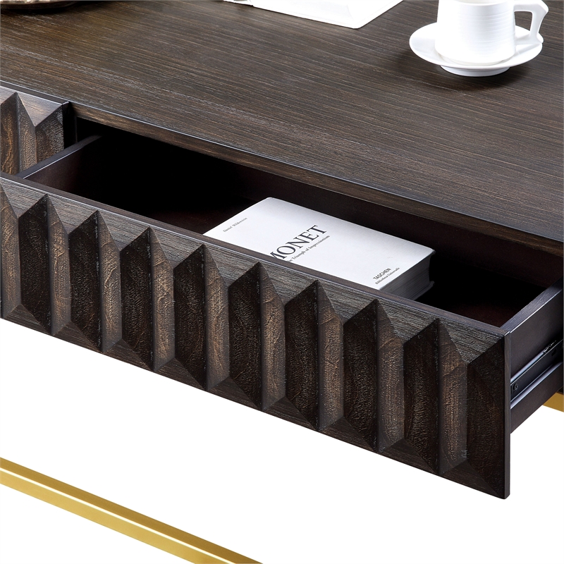 Furniture of America Giffore Metal 2-Drawer Coffee Table in Walnut