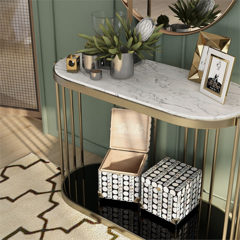 Furniture of America Kual Contemporary Metal 1-Shelf Console Table in Brass