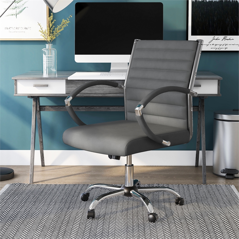 Furniture of America Damse Faux Leather Small Adjustable Office Chair in Gray