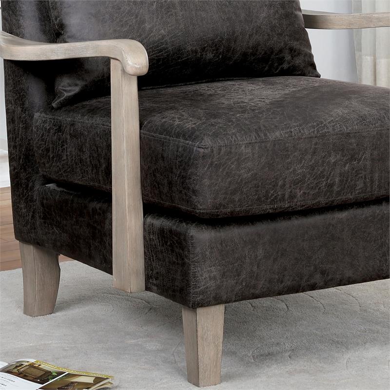 Furniture of America Ciela Faux Leather Cushioned Accent Chair in Dark Gray