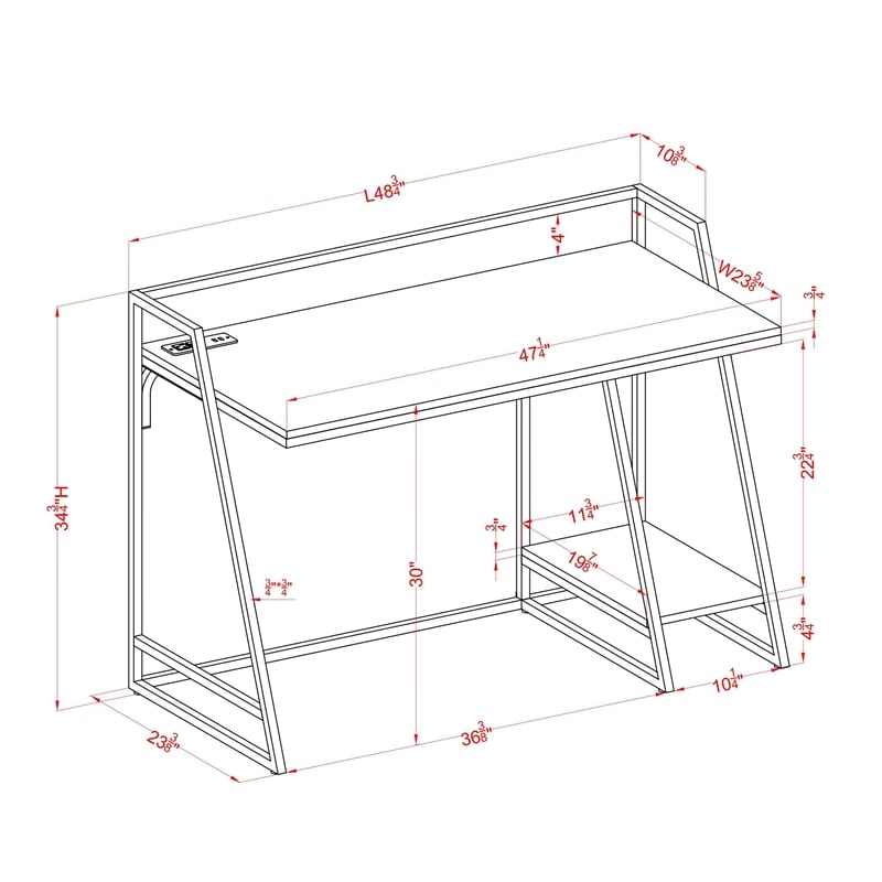 Furniture of America Sanue Metal Writing Desk with USB in Light Gray