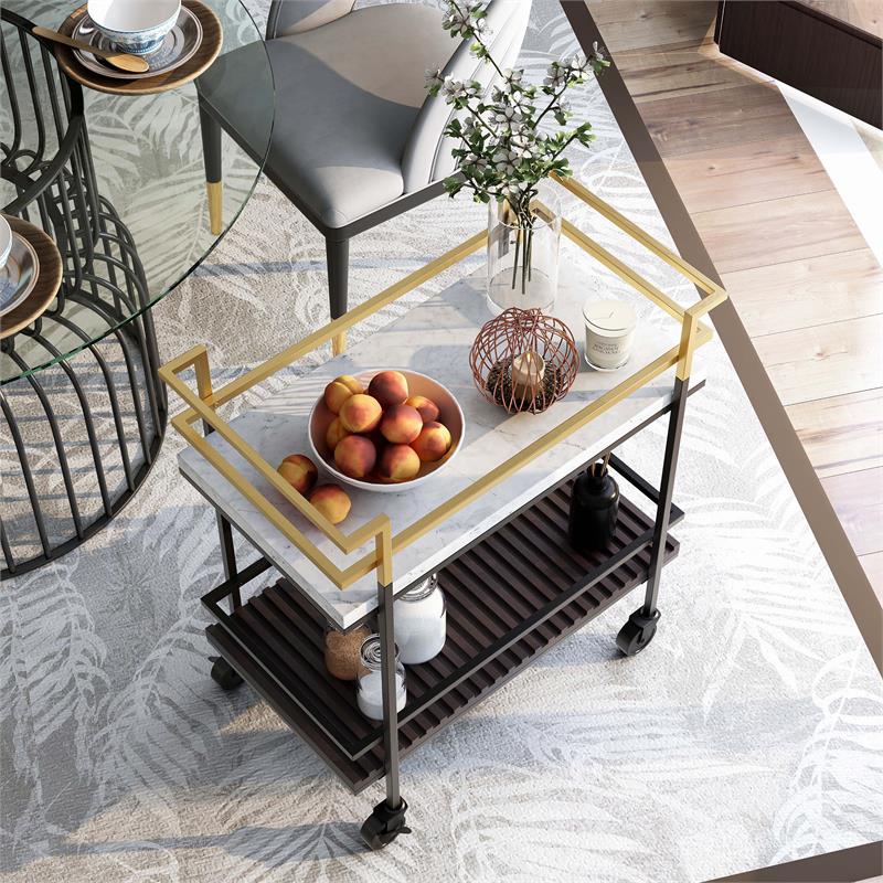 Furniture of America Crame Transitional Metal 2-Tier Serving Cart in Multi-Color