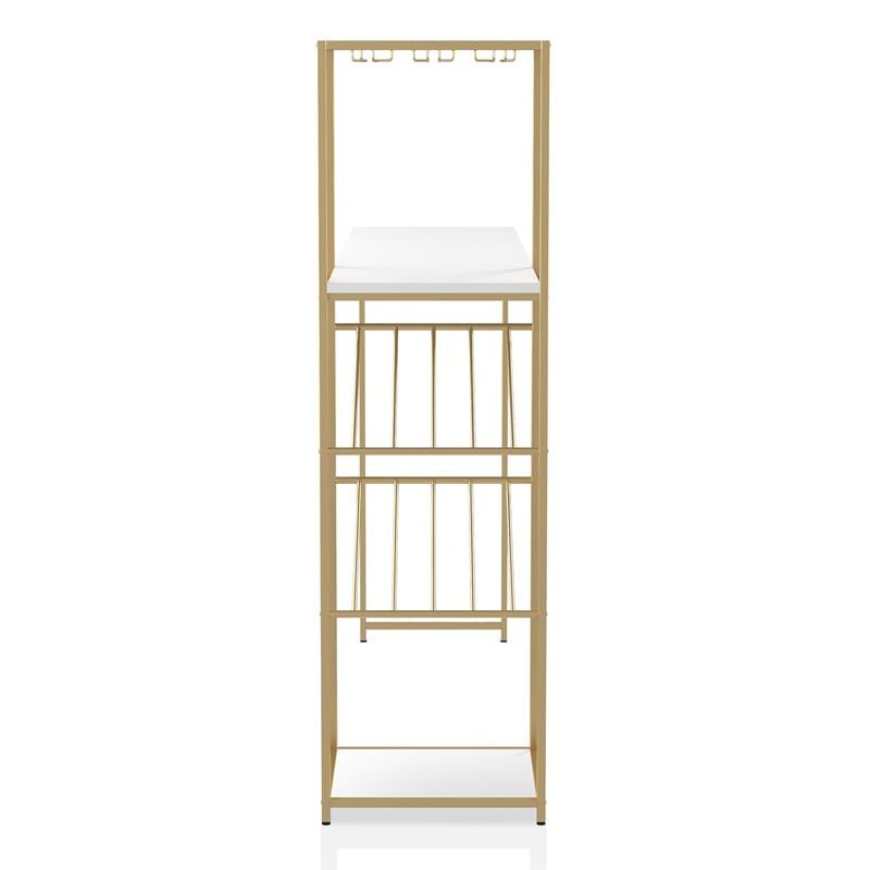 Furniture of America Regea Contemporary Metal Bar Table with Wine Shelf in Gold