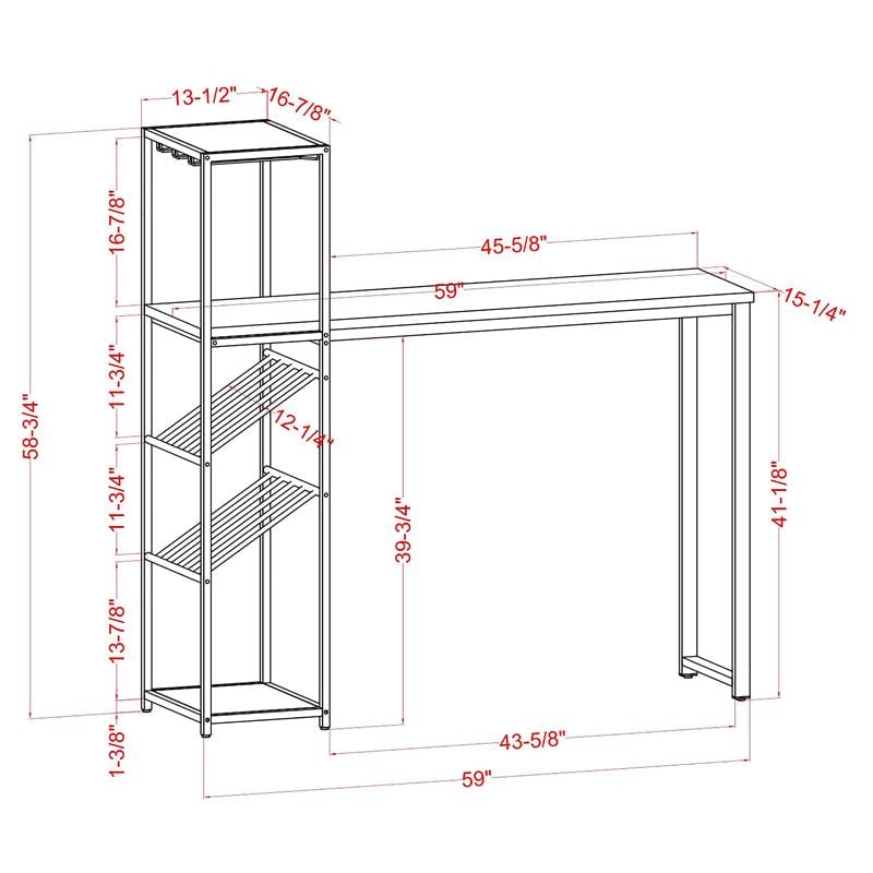 Furniture of America Regea Contemporary Metal Bar Table with Wine Shelf in Gold