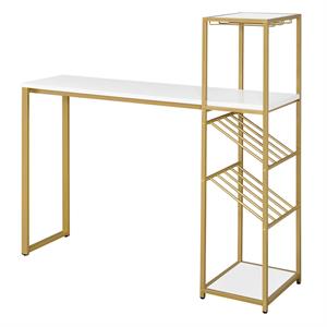 Furniture of America Regea Contemporary Metal Bar Table with Wine Shelf in Gold