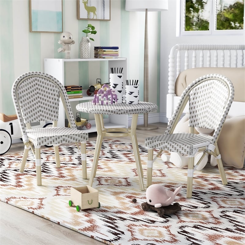 Furniture of America Dakie Aluminum 3pc Patio Chair and Table Set in Gray