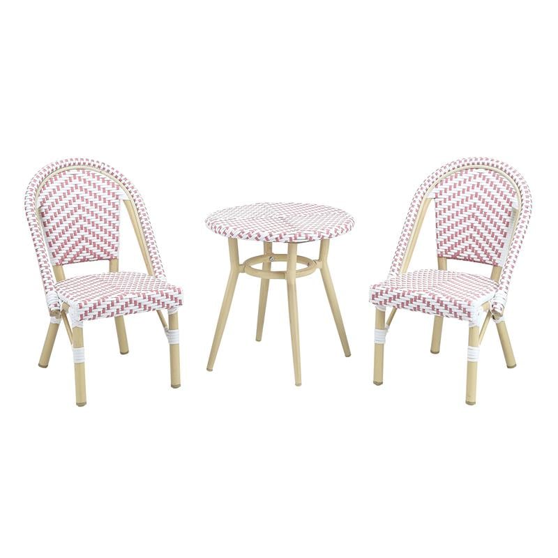 Furniture of America Dakie Aluminum 3pc Patio Chair and Table Set in Pink