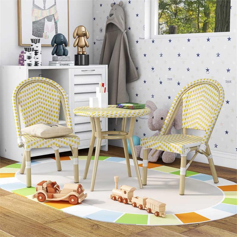 Furniture of America Dakie Aluminum 3pc Patio Chair and Table Set in Yellow