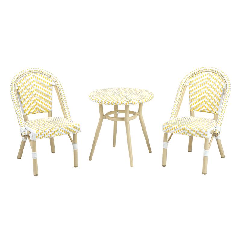 Furniture of America Dakie Aluminum 3pc Patio Chair and Table Set in Yellow