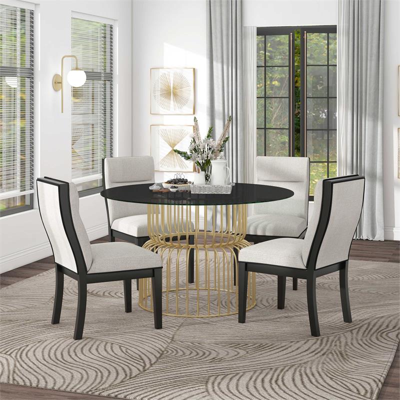 Furniture of America Meza 5-Piece Metal Dining Table Set in Gold and White