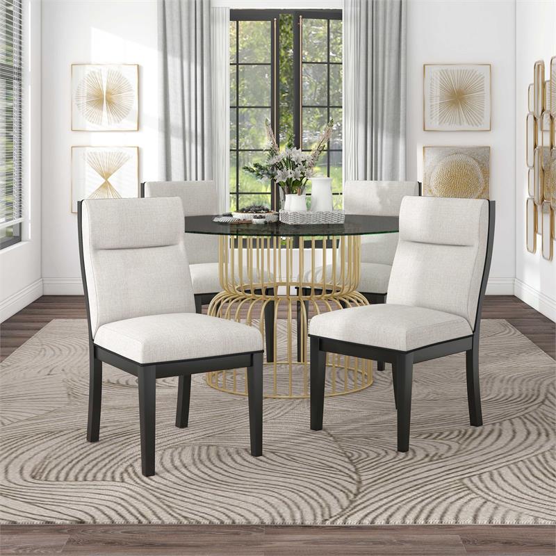 Furniture of America Meza 5-Piece Metal Dining Table Set in Gold and White