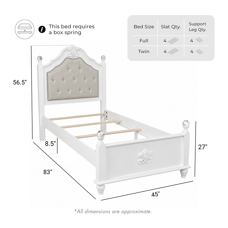Furniture of America Mondu Traditional Wood Tufted Twin Kids Bed in White