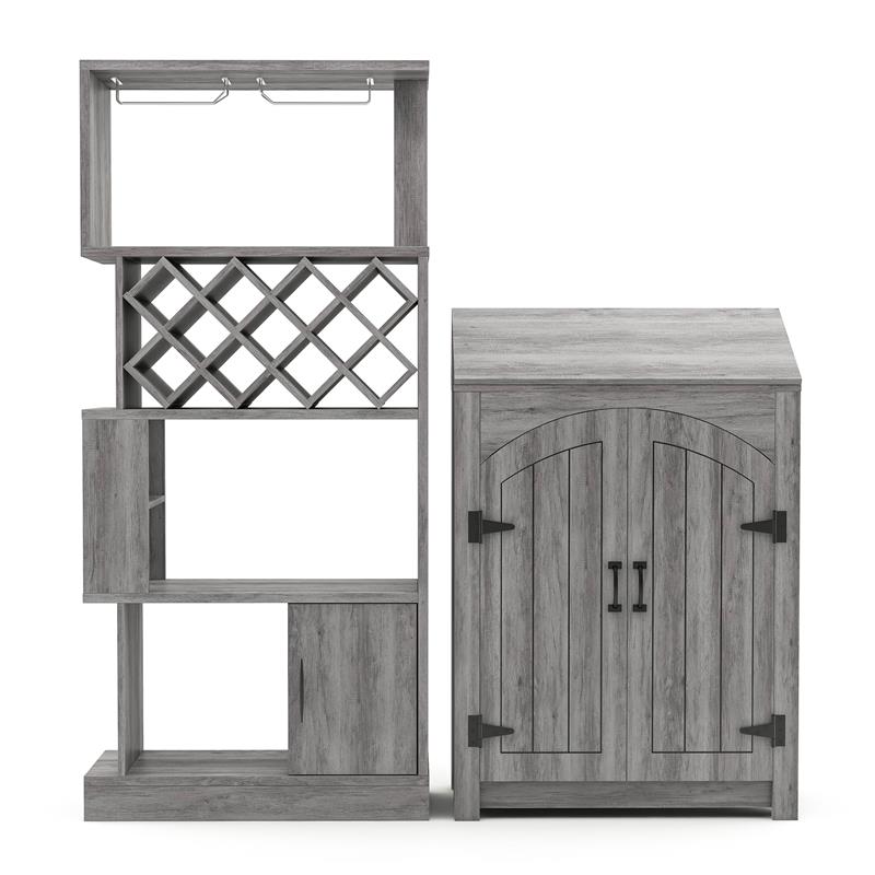 Furniture of America Kinly Wood 2-Piece Shoe Cabinet and Wine Rack in Gray