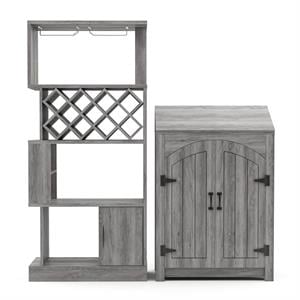 Furniture of America Kinly Wood 2-Piece Shoe Cabinet and Wine Rack in Gray