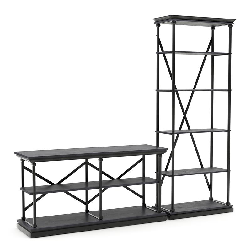 Furniture of America Drewden Metal 2pc Console Table and Bookcase Set in Gray