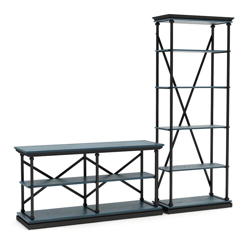 Furniture of America Drewden Metal 2pc Console Table and Bookcase Set in Blue