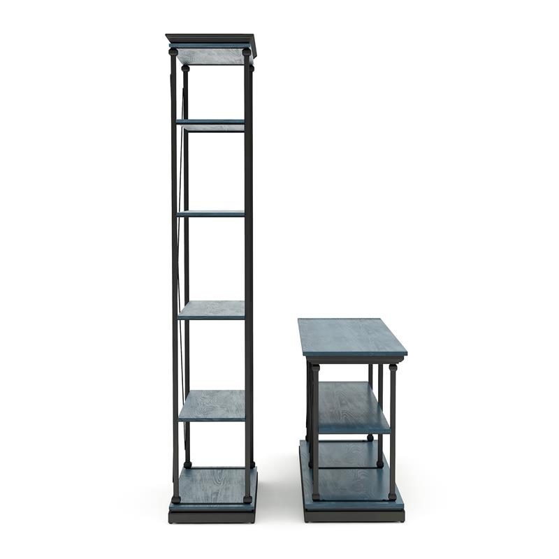 Furniture of America Drewden Metal 2pc Console Table and Bookcase Set in Blue