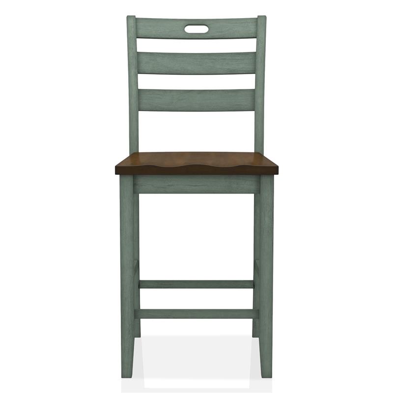 Furniture of America Elda Wood Counter Height Chair in Antique Green (Set of 2)