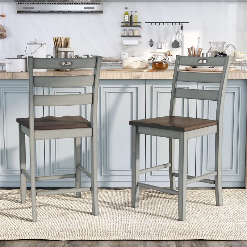 Furniture of America Elda Wood Counter Height Chair in Light Gray (Set of 2)