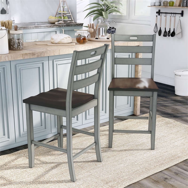 Furniture of America Elda Wood Counter Height Chair in Light Gray (Set of 2)