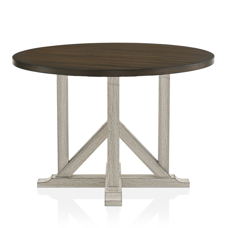 Furniture of America Kadda Farmhouse Wood Round Dining Table in Antique White