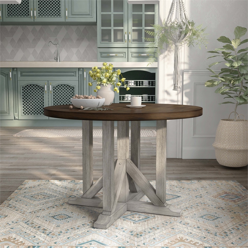 Furniture of America Kadda Farmhouse Wood Round Dining Table in Antique White