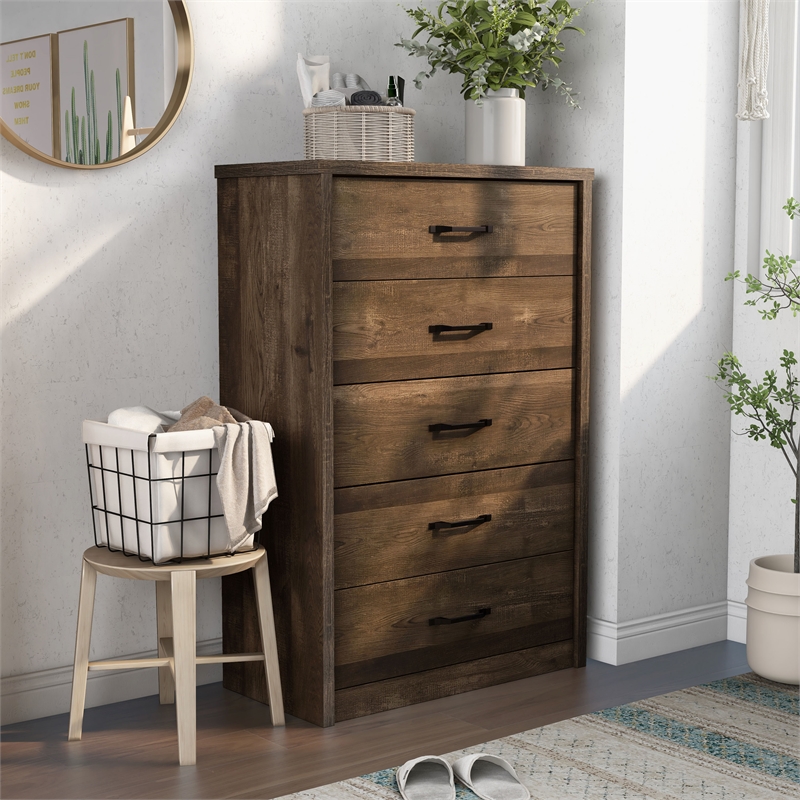 Furniture of America Kodo Rustic Wood 5-Drawer Chest in Walnut