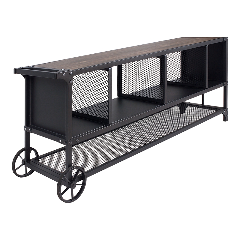 Furniture of America Lelah Industrial Metal Multi-Functional TV Stand in Walnut