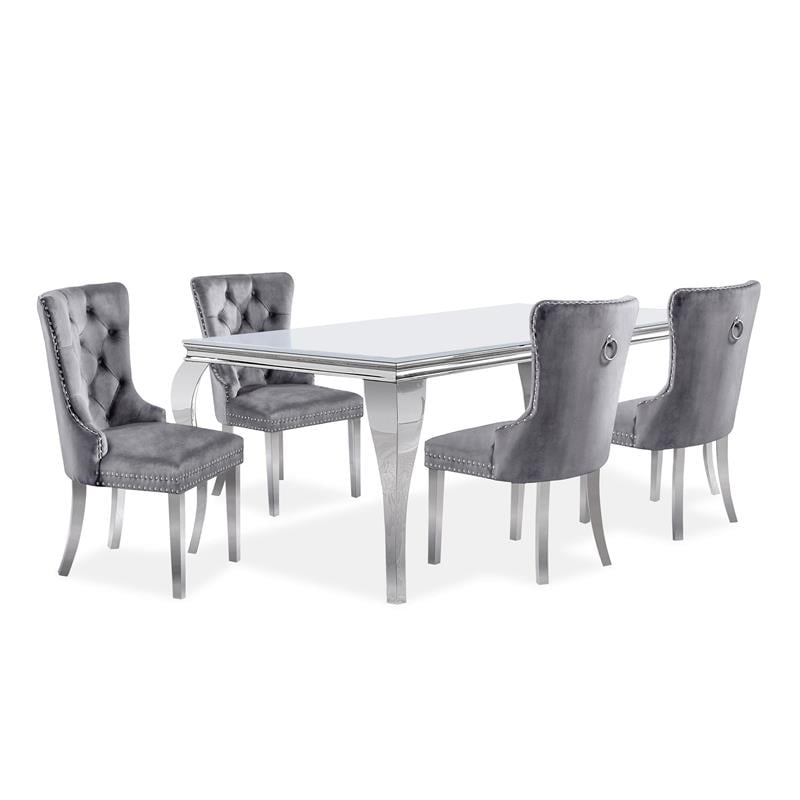 Furniture of America Edi Metal 5-Piece Dining Table Set in White and Gray