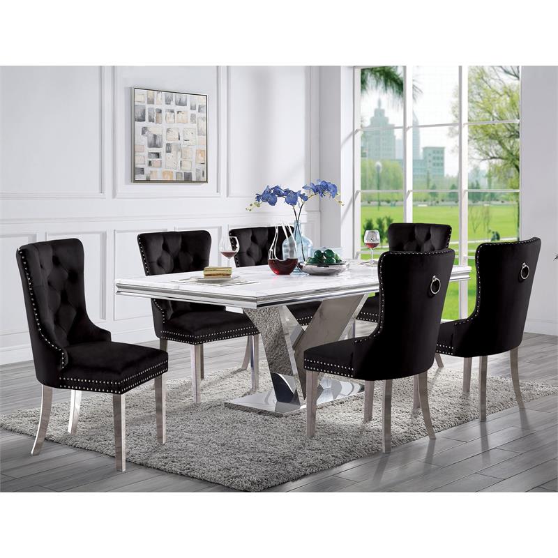 Furniture of America Rosa Glam Metal 7-Piece Dining Table Set in Black