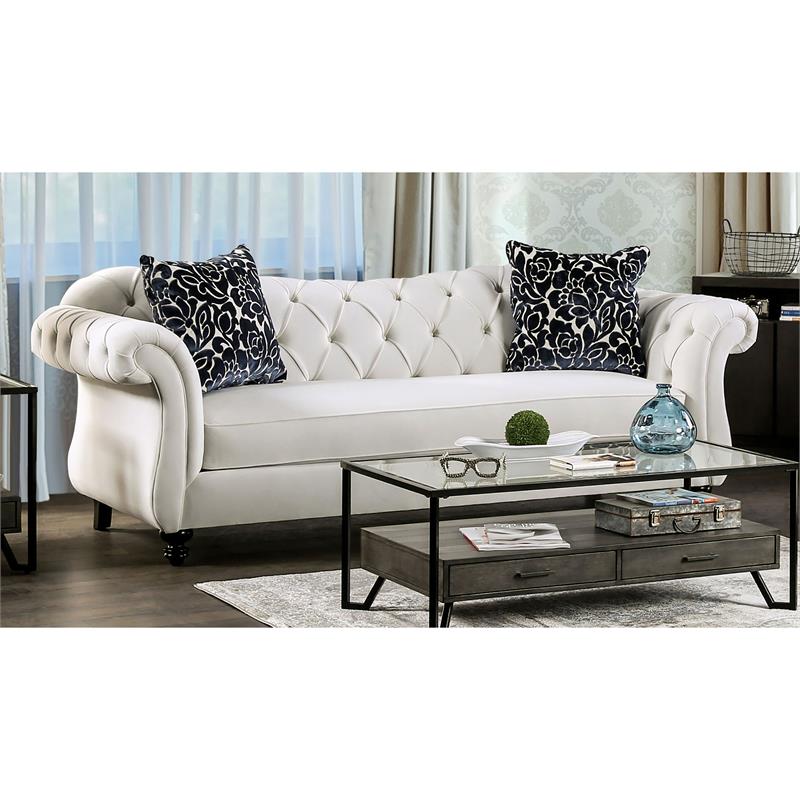 Furniture of America Luo Glam Fabric Tufted 2-Piece Sofa Set in White