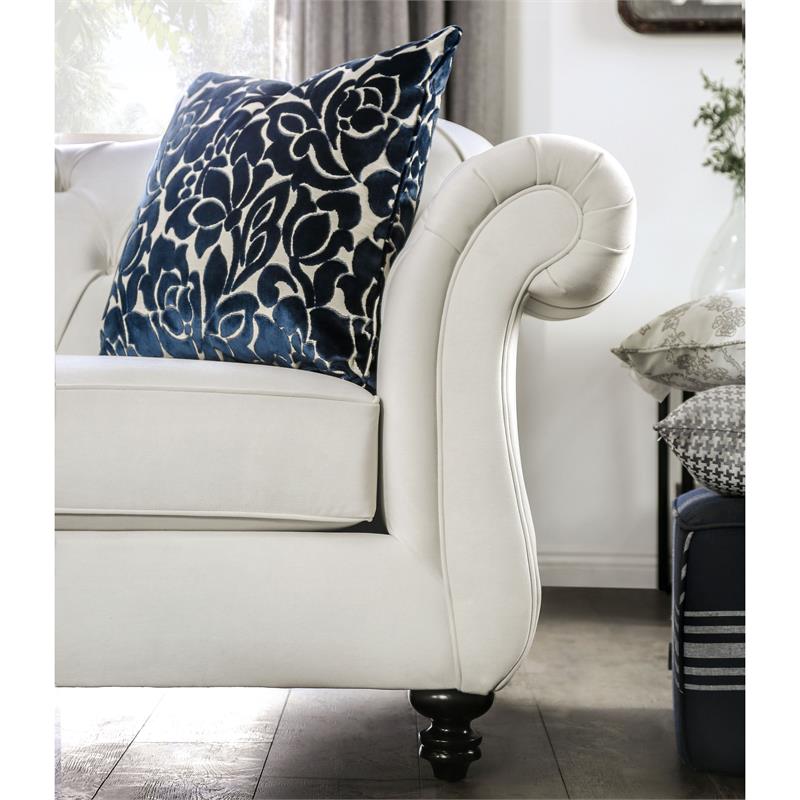 Furniture of America Luo Glam Fabric Tufted Sofa with Pillow in White