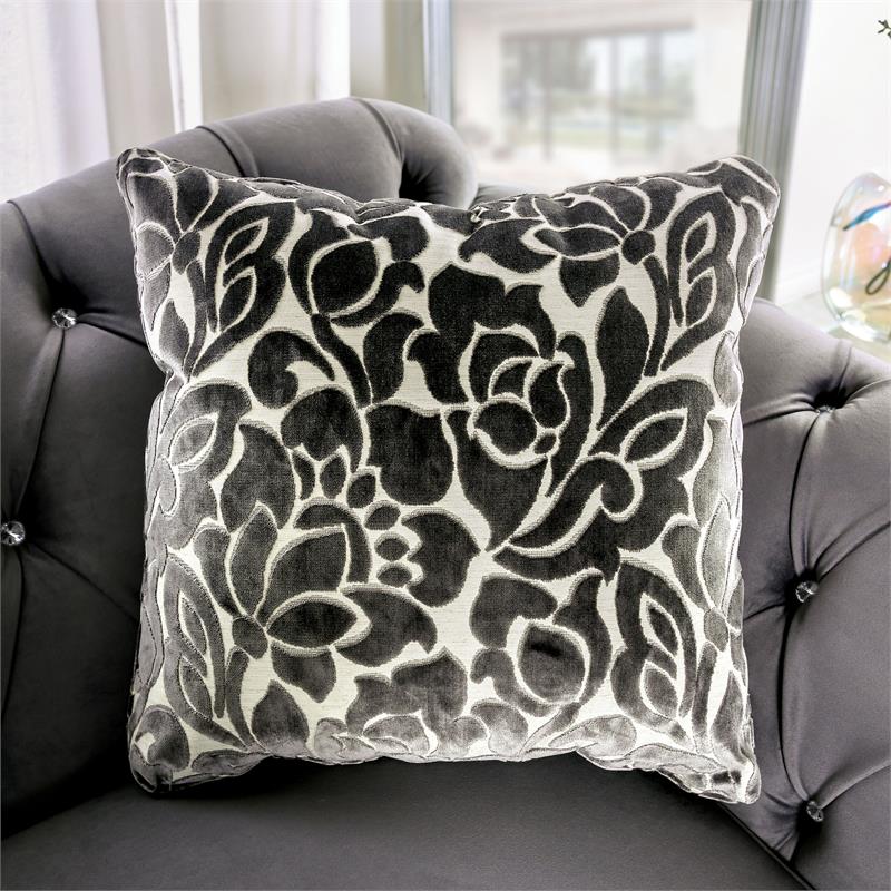 Furniture of America Luo Glam Fabric Tufted Sofa with Pillow in Gray