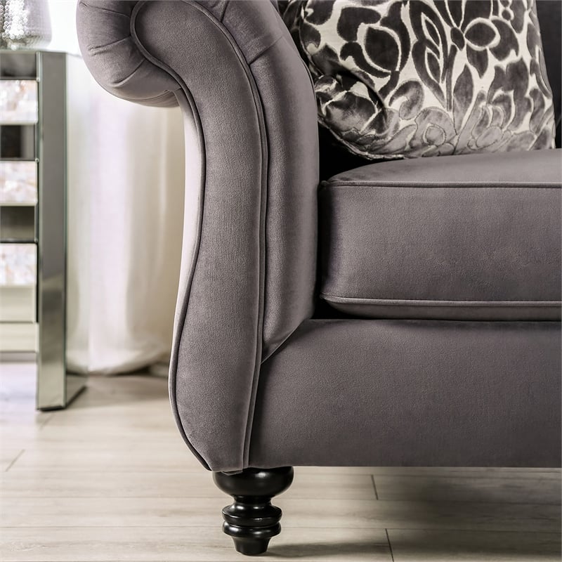 Furniture of America Luo Glam Fabric Tufted Sofa with Pillow in Gray
