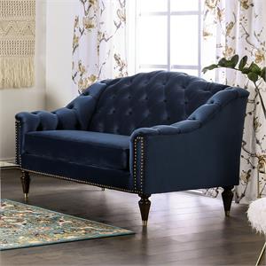Furniture of America Tidi Transitional Fabric Tufted Loveseat in Blue