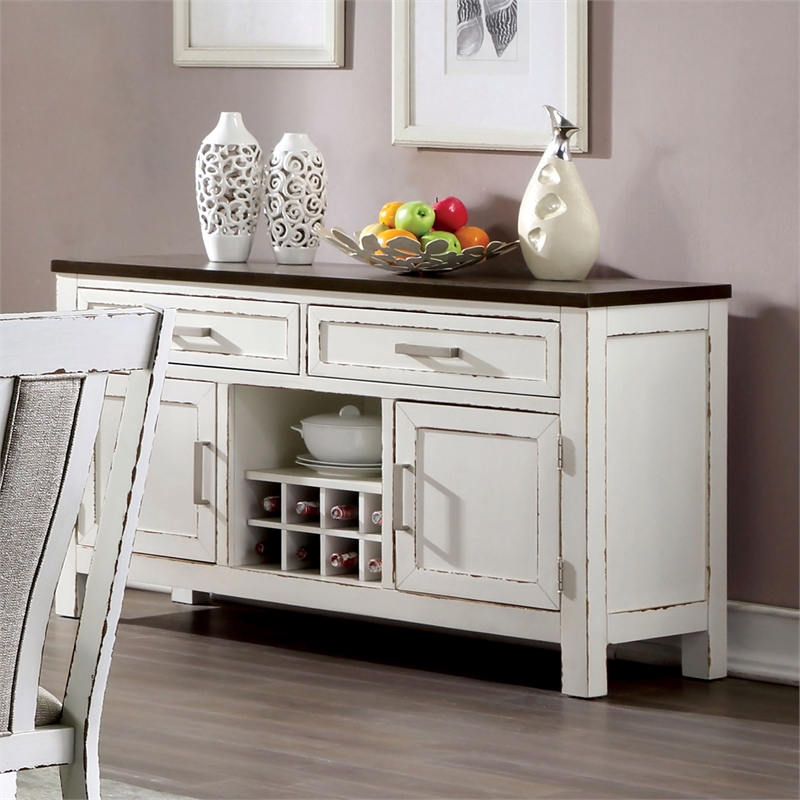 Furniture of America Fie Rustic Wood Multi Storage Server in Weathered White