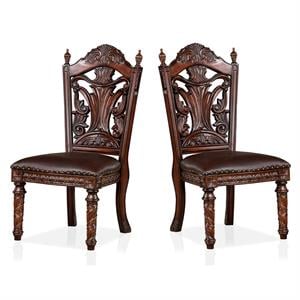 Furniture of America Dian Solid Wood Padded Side Chair in Cherry (Set of 2)