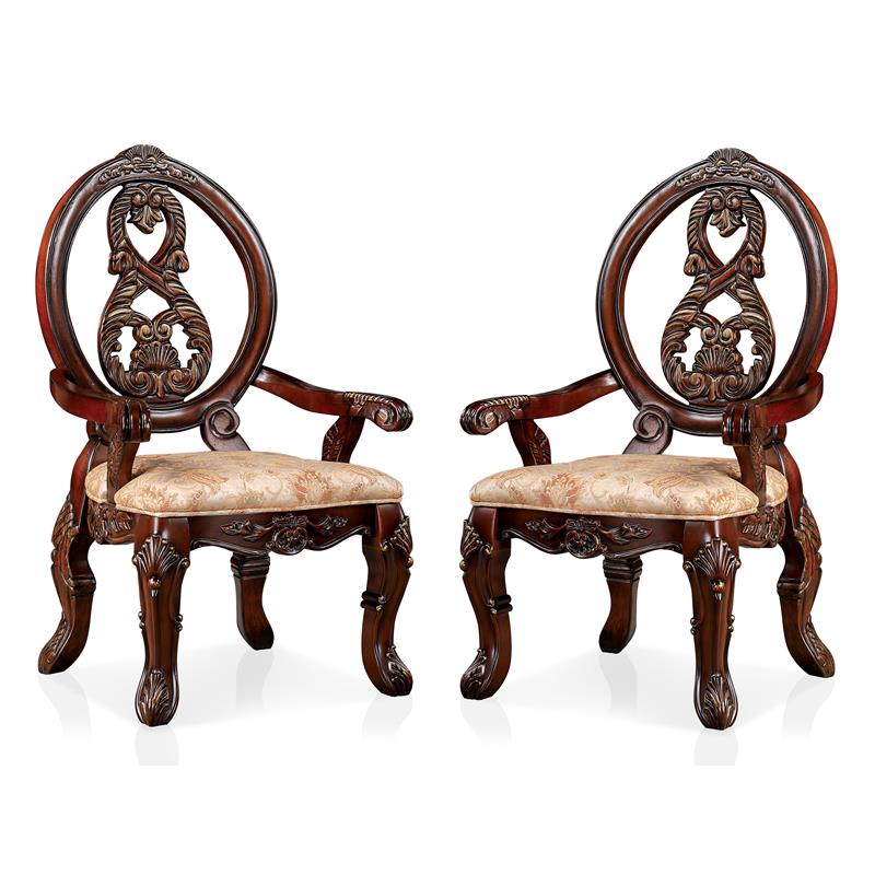 Furniture of America Roo Solid Wood Padded Arm Chair in Cherry (Set of 2)