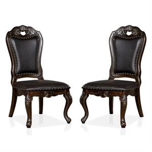 Furniture of America Lido Solid Wood Padded Side Chair in Walnut (Set of 2)