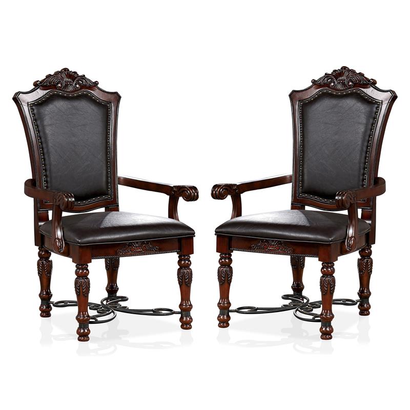 Furniture of America Exa Traditional Wood Padded Armchair in Cherry (Set of 2)
