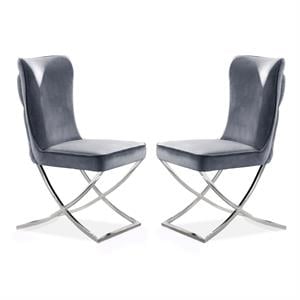Furniture of America Loz Glam Velvet Upholstered Side Chair in Gray (Set of 2)