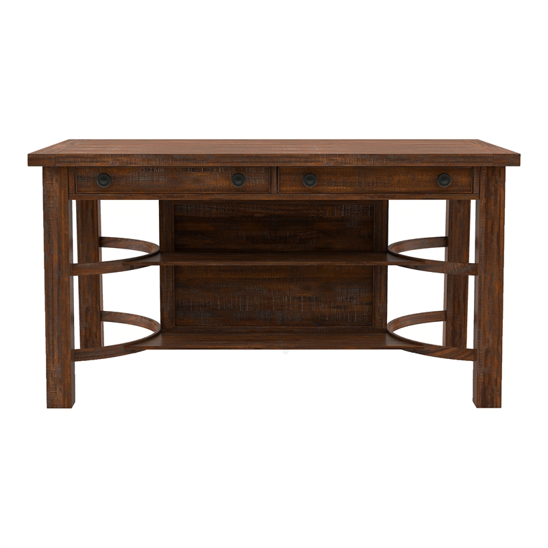 Furniture of America Ena Rustic Solid Wood Storage Counter Dining Table in Oak