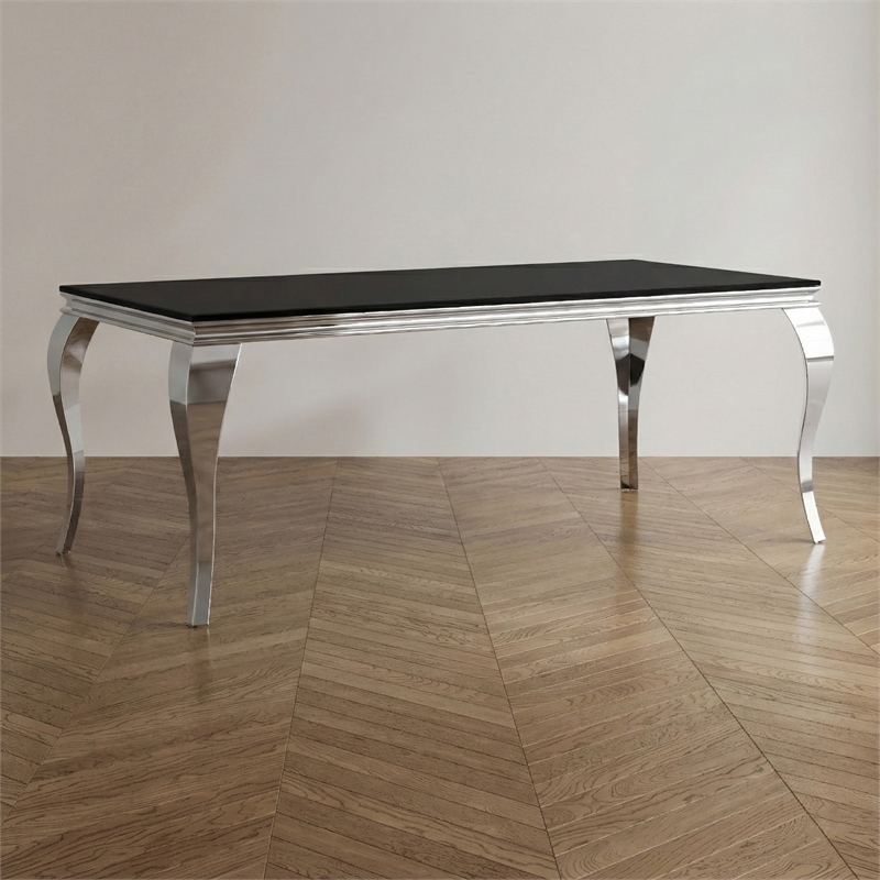 Furniture of America Edi Glam Rectangle Glass Top Dining Table in Black