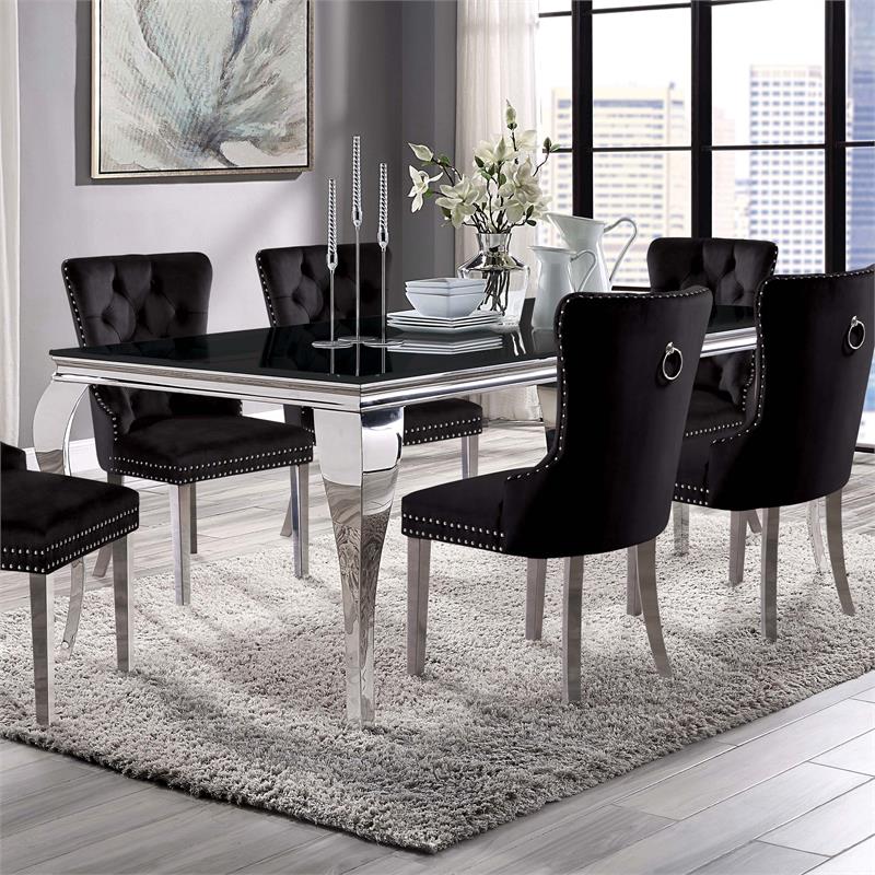 Furniture of America Edi Glam Rectangle Glass Top Dining Table in Black