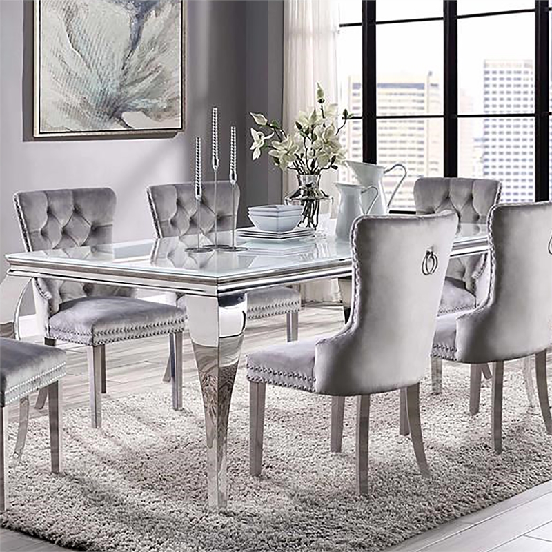 Furniture of America Edi Glam Rectangle Glass Top Dining Table in White
