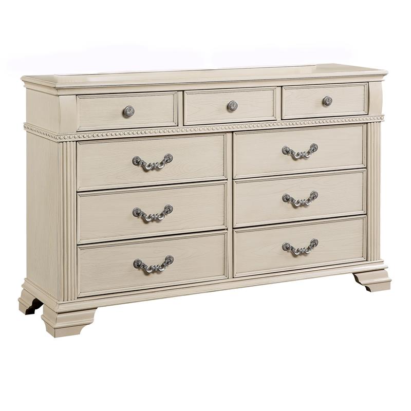 Furniture of America Charo Traditional Wood 9-Drawer Dresser in Antique White