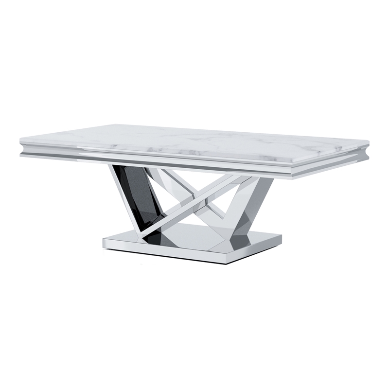 Furniture of America Mersa Glam Metal 2-Piece Coffee Table Set in Chrome